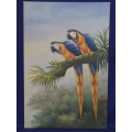 Pair of Macaw Parrots Original Painting on Canvas 24 x 36 in.